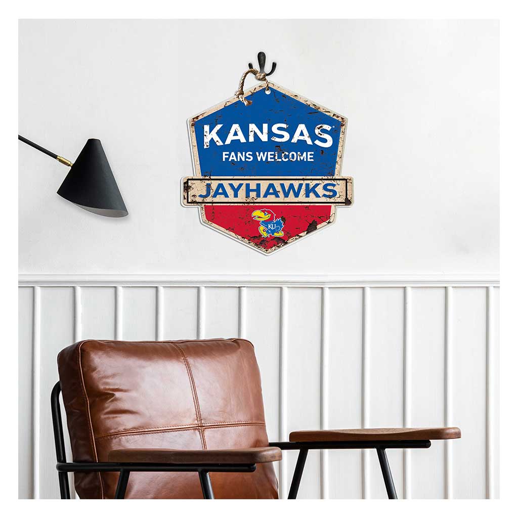 Rustic Badge Fans Welcome Sign Kansas Jayhawks