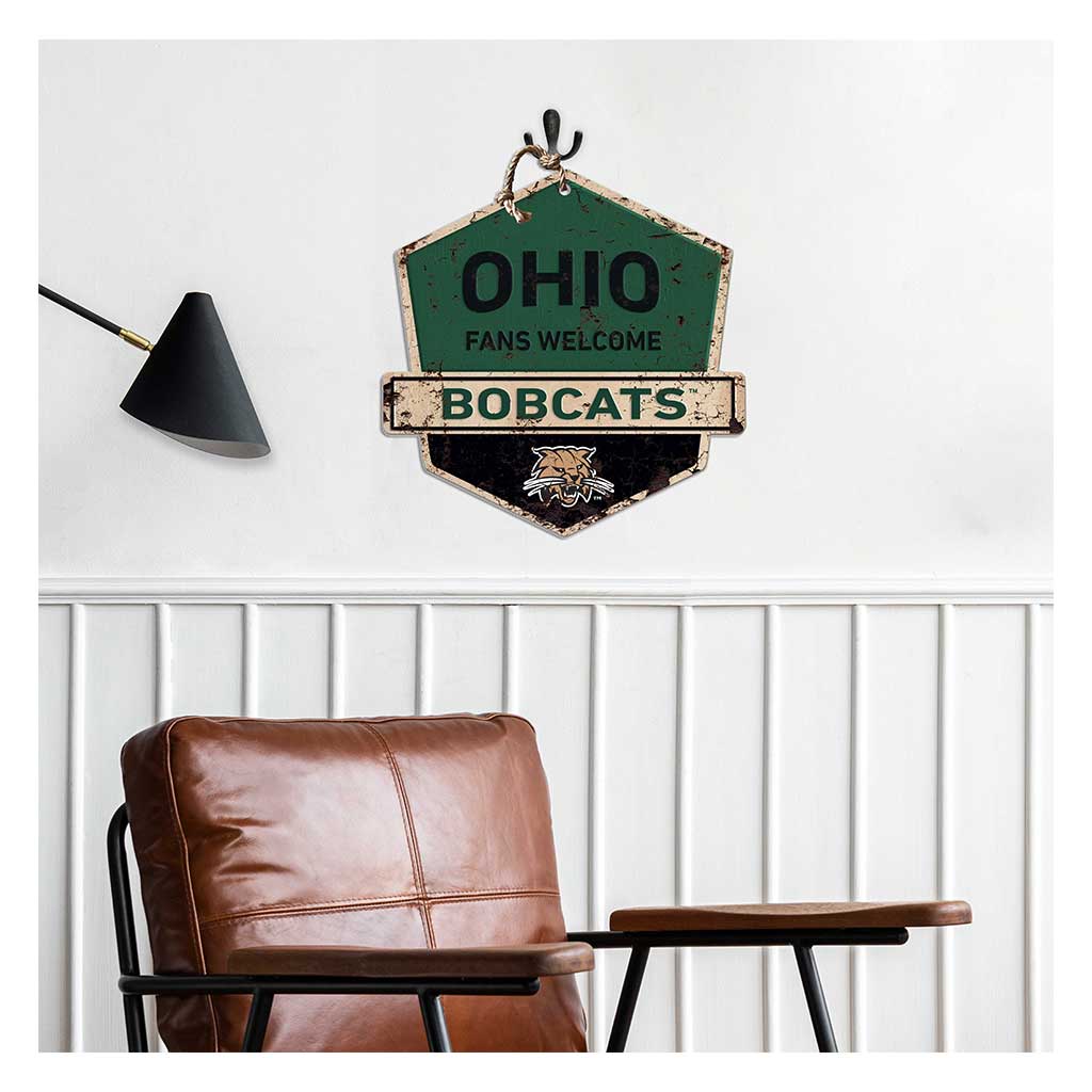 Rustic Badge Fans Welcome Sign Ohio Univ Bobcats
