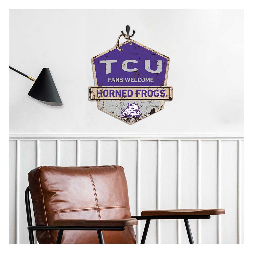 Rustic Badge Fans Welcome Sign Texas Christian Horned Frogs