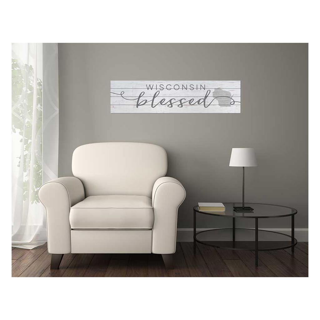 40x10 Whitewash Slat Sign State Blessed Wisconsin